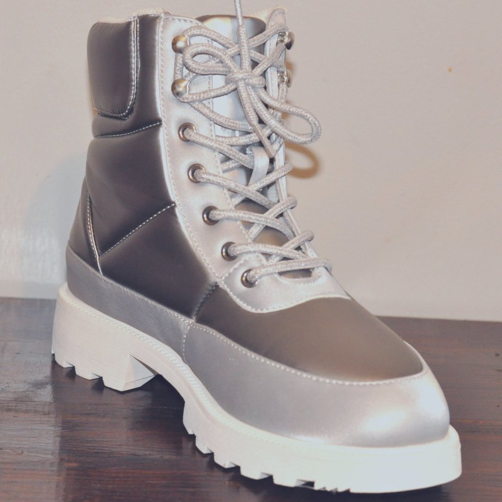 NEW silver lace-up boots